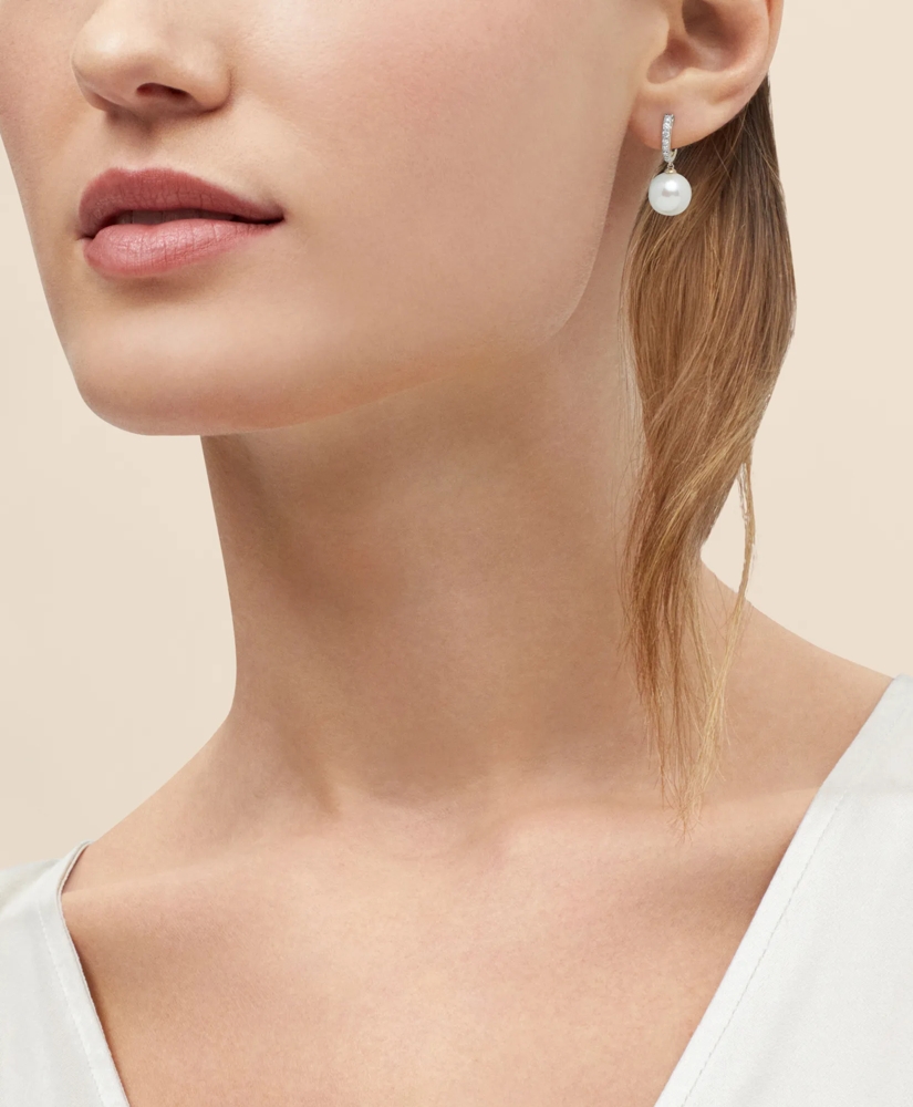 14k Gold Pearl Hoop Earrings, image 2