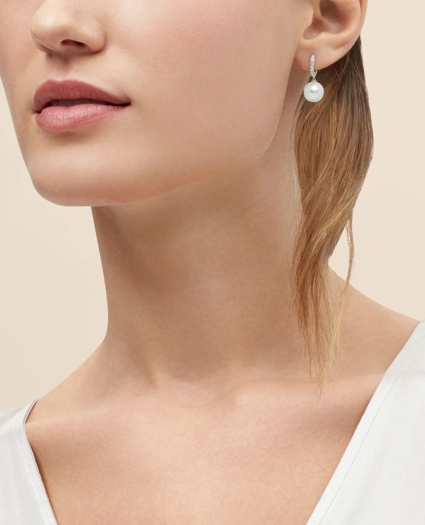 14k Gold Pearl Hoop Earrings, image 2