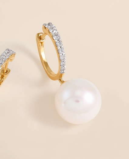 14k Gold Pearl Hoop Earrings, image 3