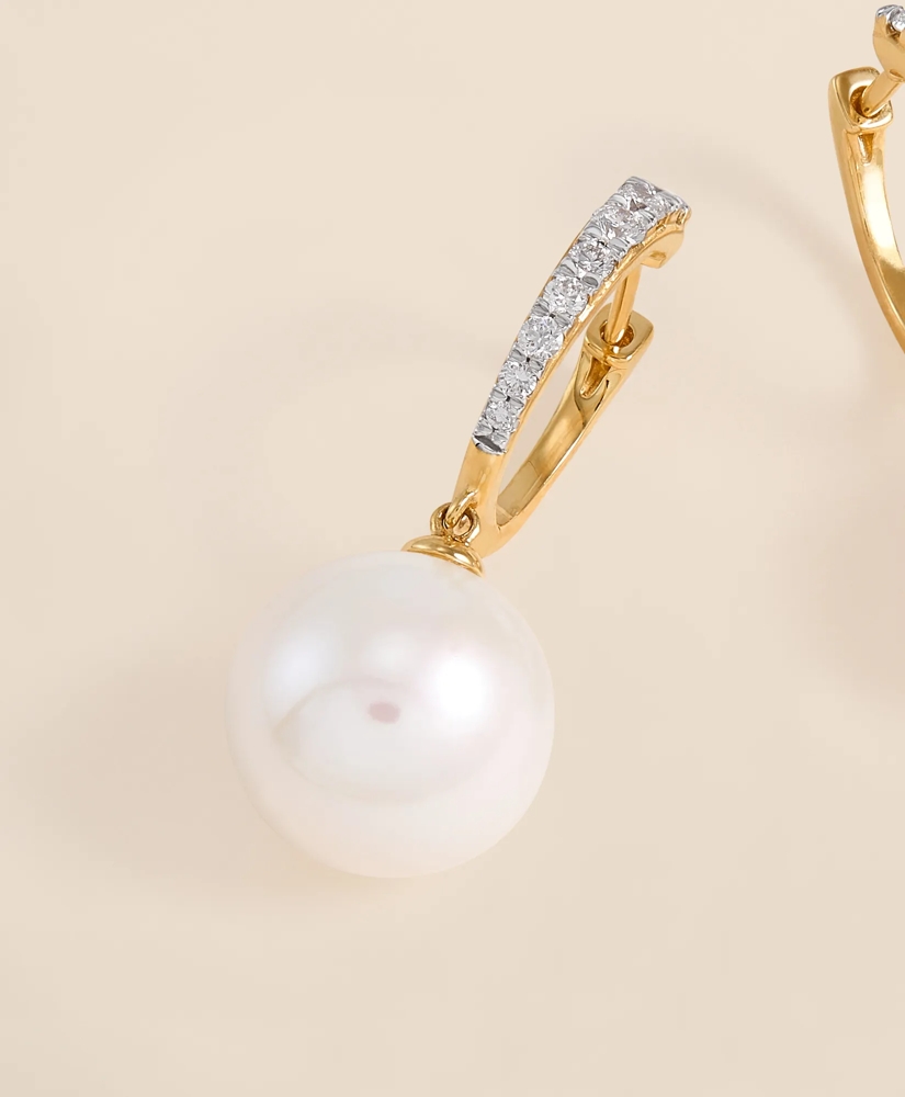 14k Gold Pearl Hoop Earrings, image 4