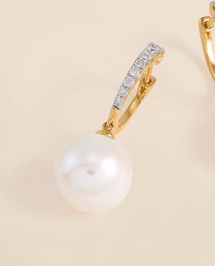 14k Gold Pearl Hoop Earrings, image 4