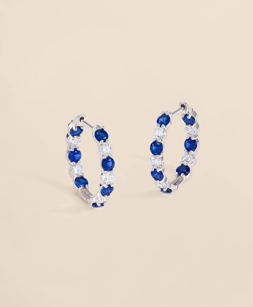 1 CT. Lab-Grown Diamond 3mm Sapphire 14k White Gold Hoop Earrings, image 1