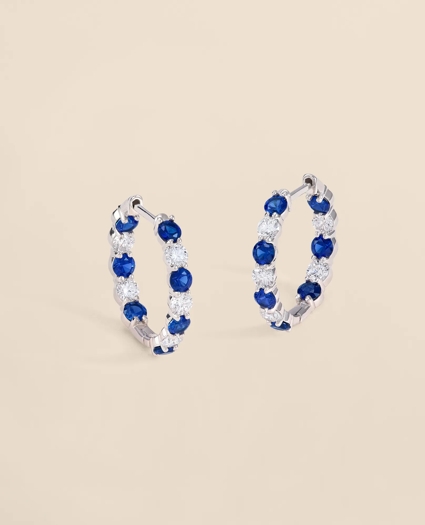1 CT. Lab-Grown Diamond 3mm Sapphire 14k White Gold Hoop Earrings, image 1