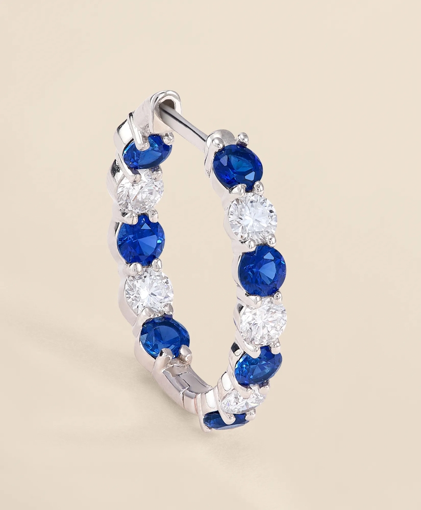 1 CT. Lab-Grown Diamond 3mm Sapphire 14k White Gold Hoop Earrings, image 2