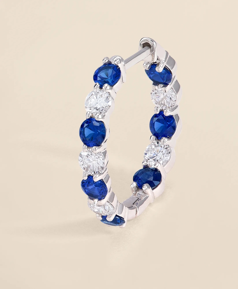 1 CT. Lab-Grown Diamond 3mm Sapphire 14k White Gold Hoop Earrings, image 3