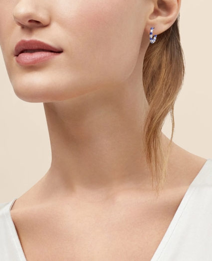 1 CT. Lab-Grown Diamond 3mm Sapphire 14k White Gold Hoop Earrings, image 5