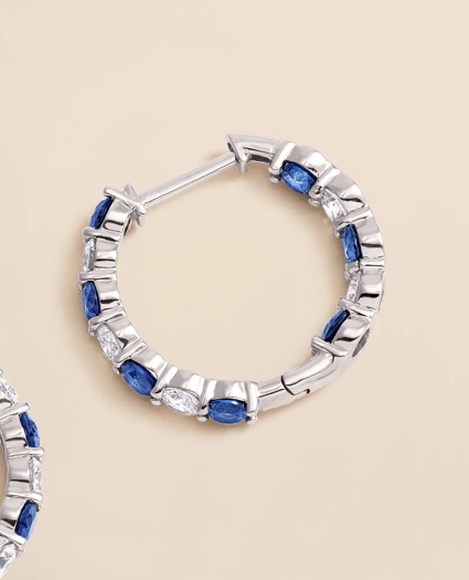 1 CT. Lab-Grown Diamond 3mm Sapphire 14k White Gold Hoop Earrings, image 6