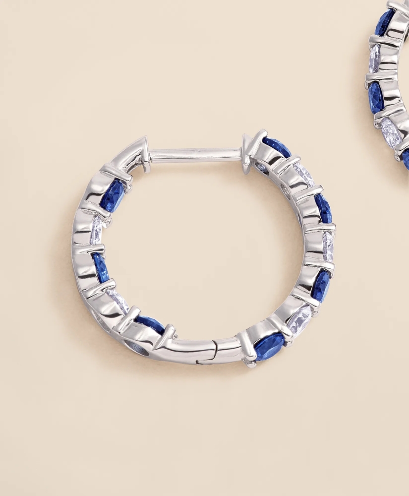 1 CT. Lab-Grown Diamond 3mm Sapphire 14k White Gold Hoop Earrings, image 7