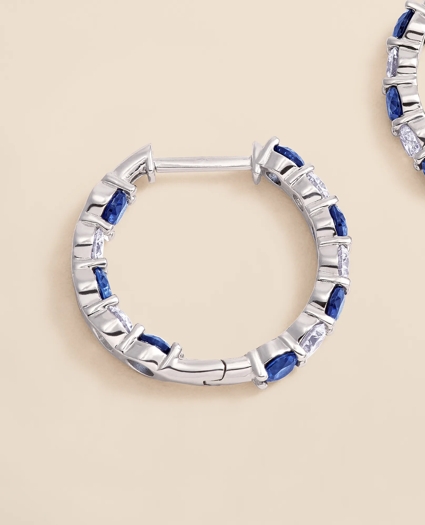 1 CT. Lab-Grown Diamond 3mm Sapphire 14k White Gold Hoop Earrings, image 7