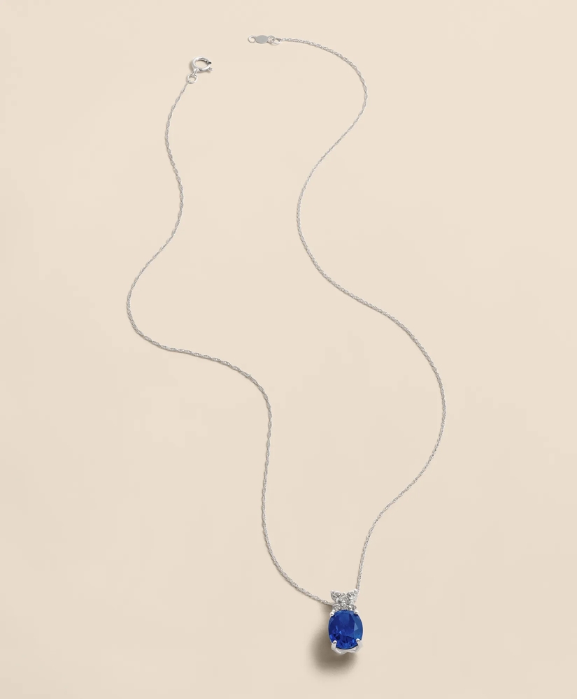 0.3 CT. Lab-Grown Diamond 12mm Sapphire 14k White Gold Pendant Necklace, image 2
