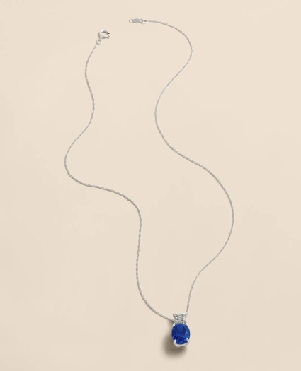 0.3 CT. Lab-Grown Diamond 12mm Sapphire 14k White Gold Pendant Necklace, image 2