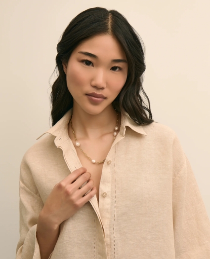 Loni Paul Shell & Pearl Necklace in 14K Plated Gold