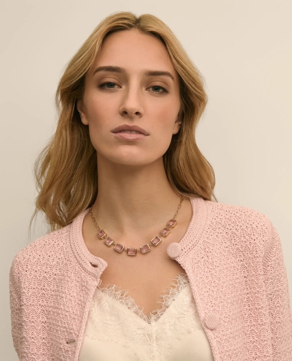 Gold-Tone Pink-Stone Collar Necklace