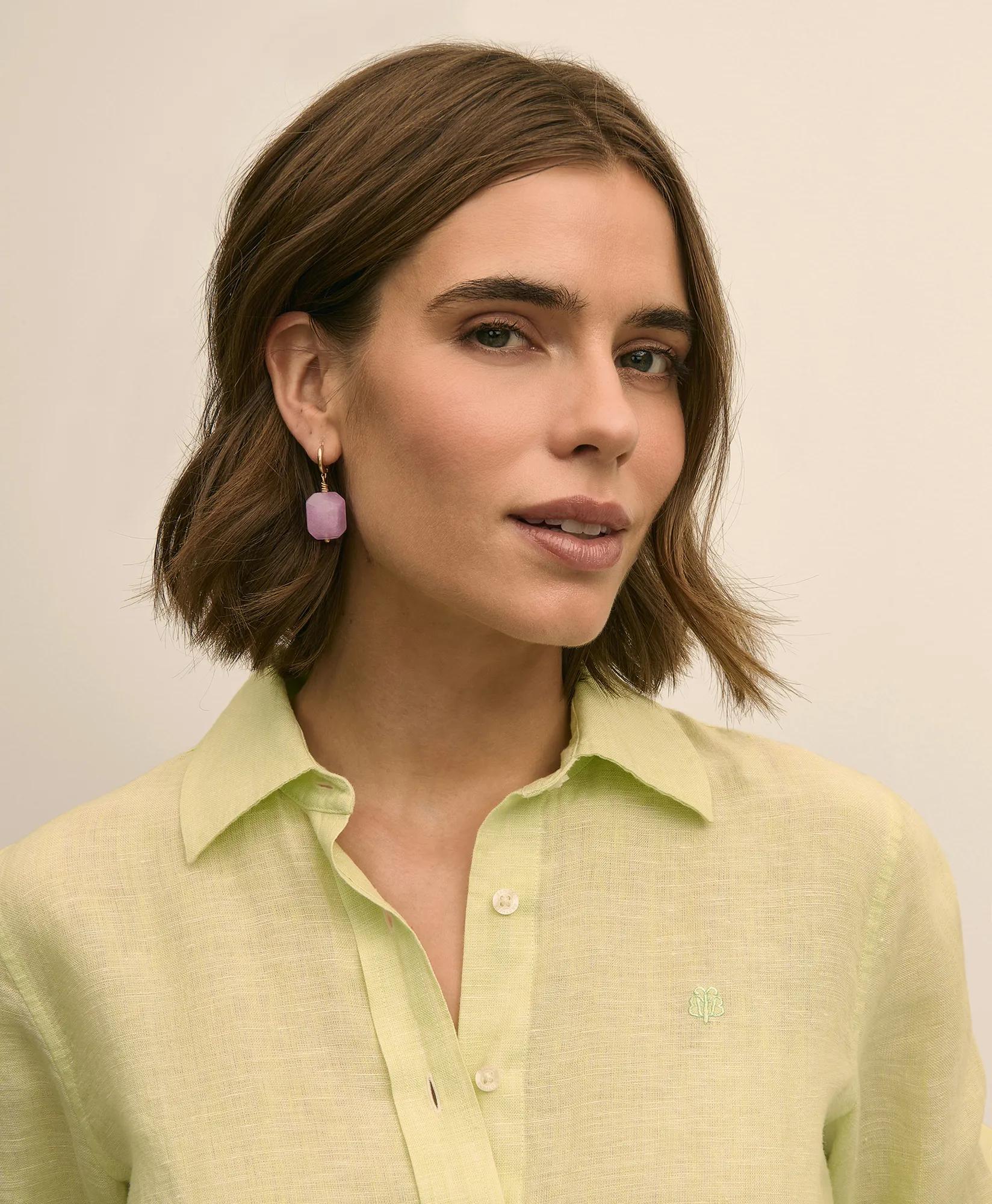 Gold-Tone Stone Drop Hoop Earrings, image 2