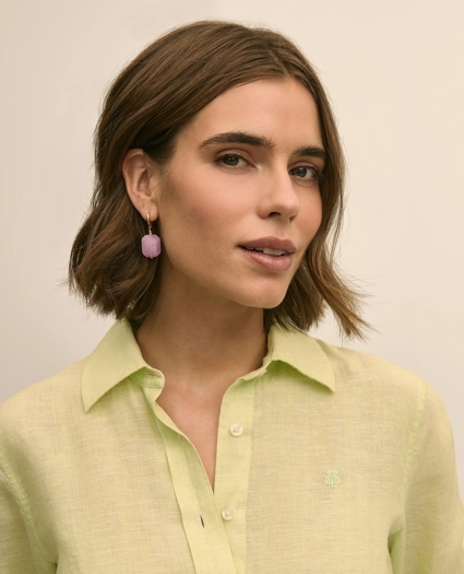 Gold-Tone Stone Drop Hoop Earrings, image 2