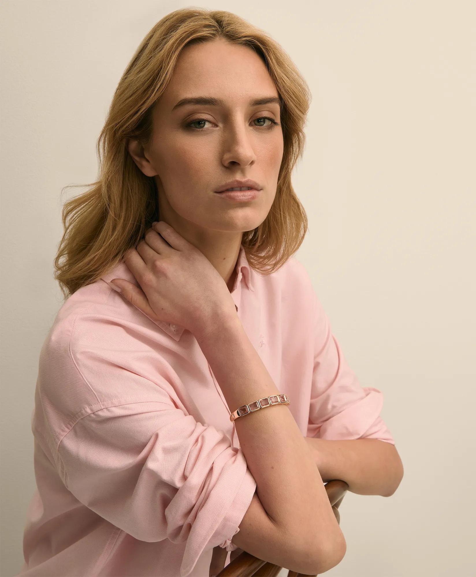 Gold-Tone Pink-Stone Bangle Bracelet, image 1