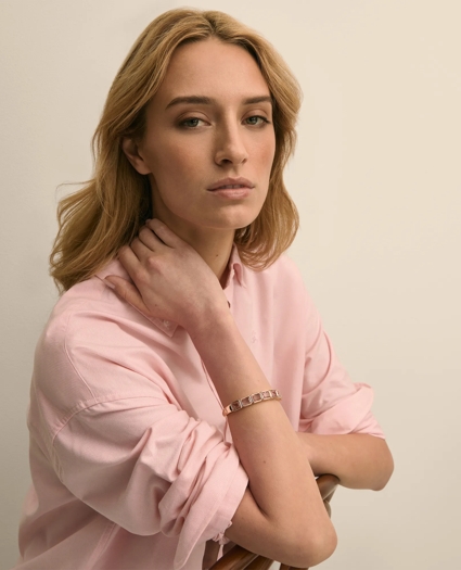 Gold-Tone Pink-Stone Bangle Bracelet