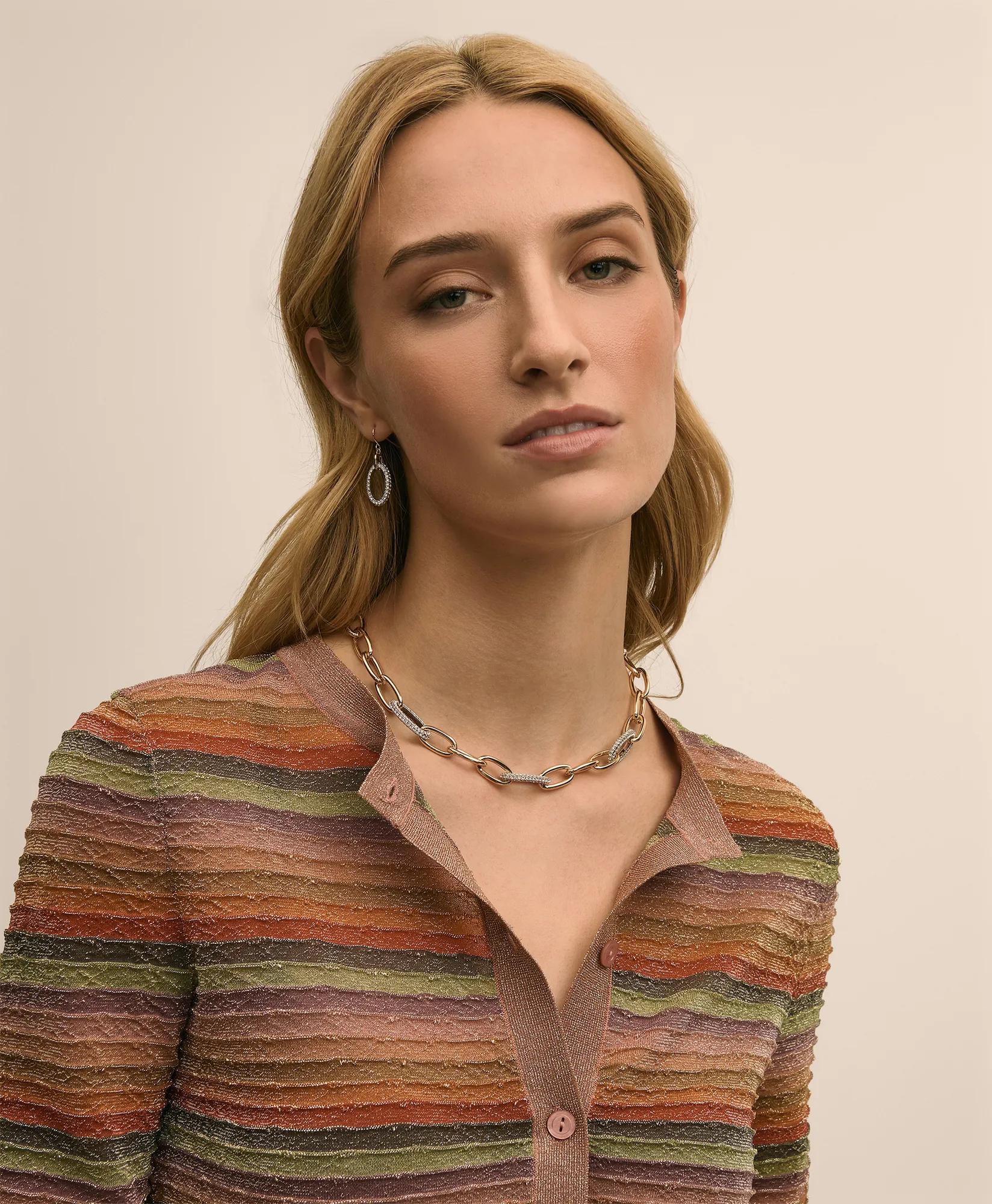 Gold-Tone Cubic Zirconia Link Necklace & Earrings Set, image 2