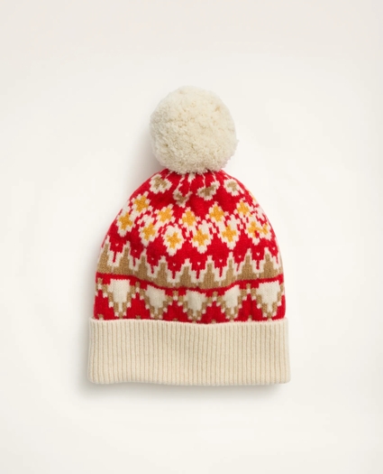 Merino Wool Knit Fair Isle Pom Pom Hat