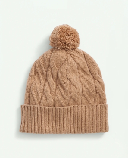 Merino Wool and Cashmere Blend Cable Knit Pom Beanie