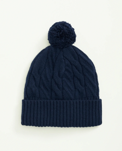 Merino Wool and Cashmere Blend Cable Knit Pom Beanie