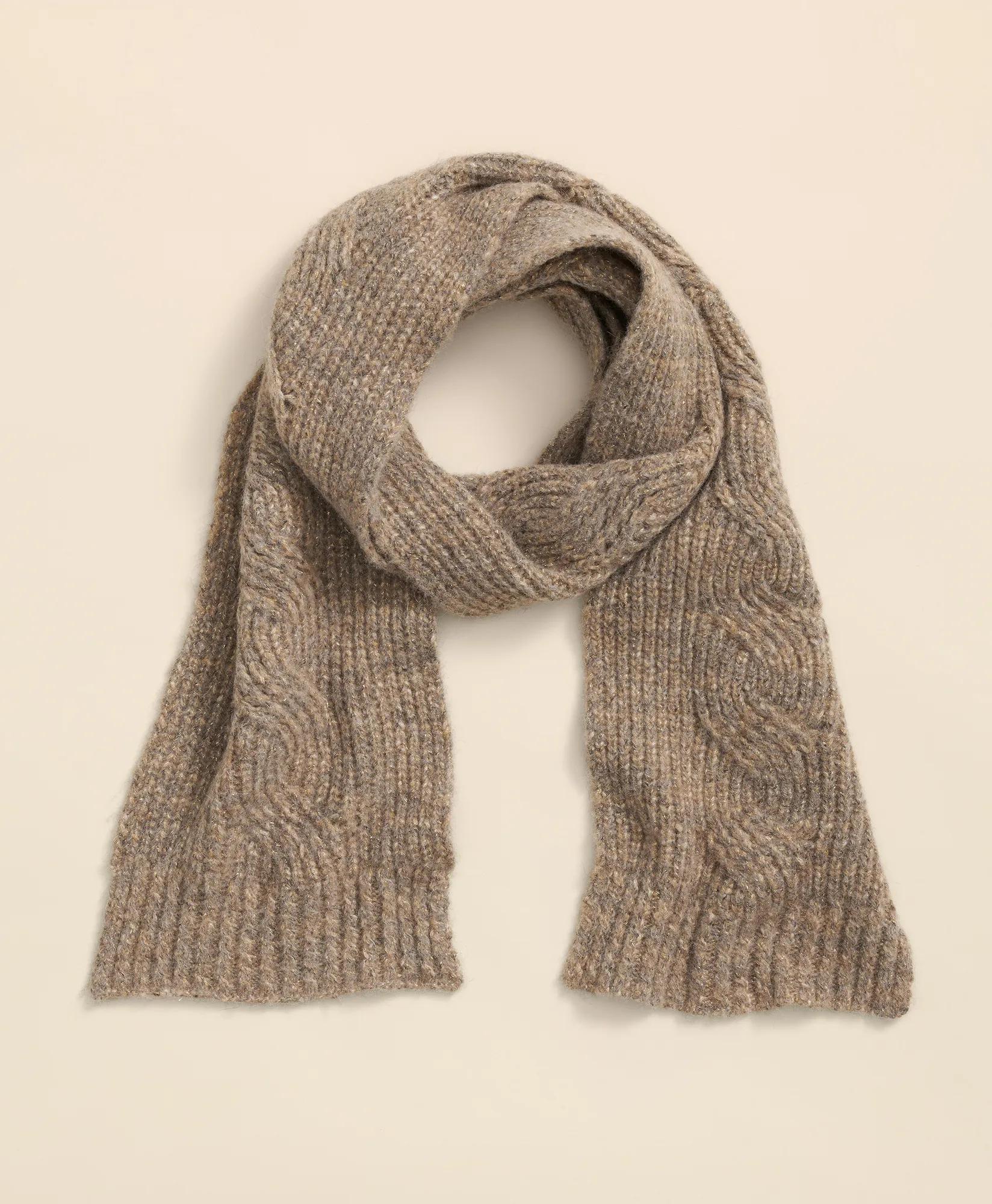 Alpaca-Cotton-Wool Blend Cable Knit Wrap Scarf, image 1
