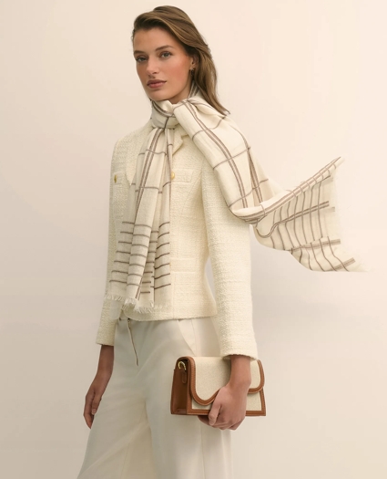 Viscose-Wool-Silk Blend Shimmer Plaid Scarf, image 1