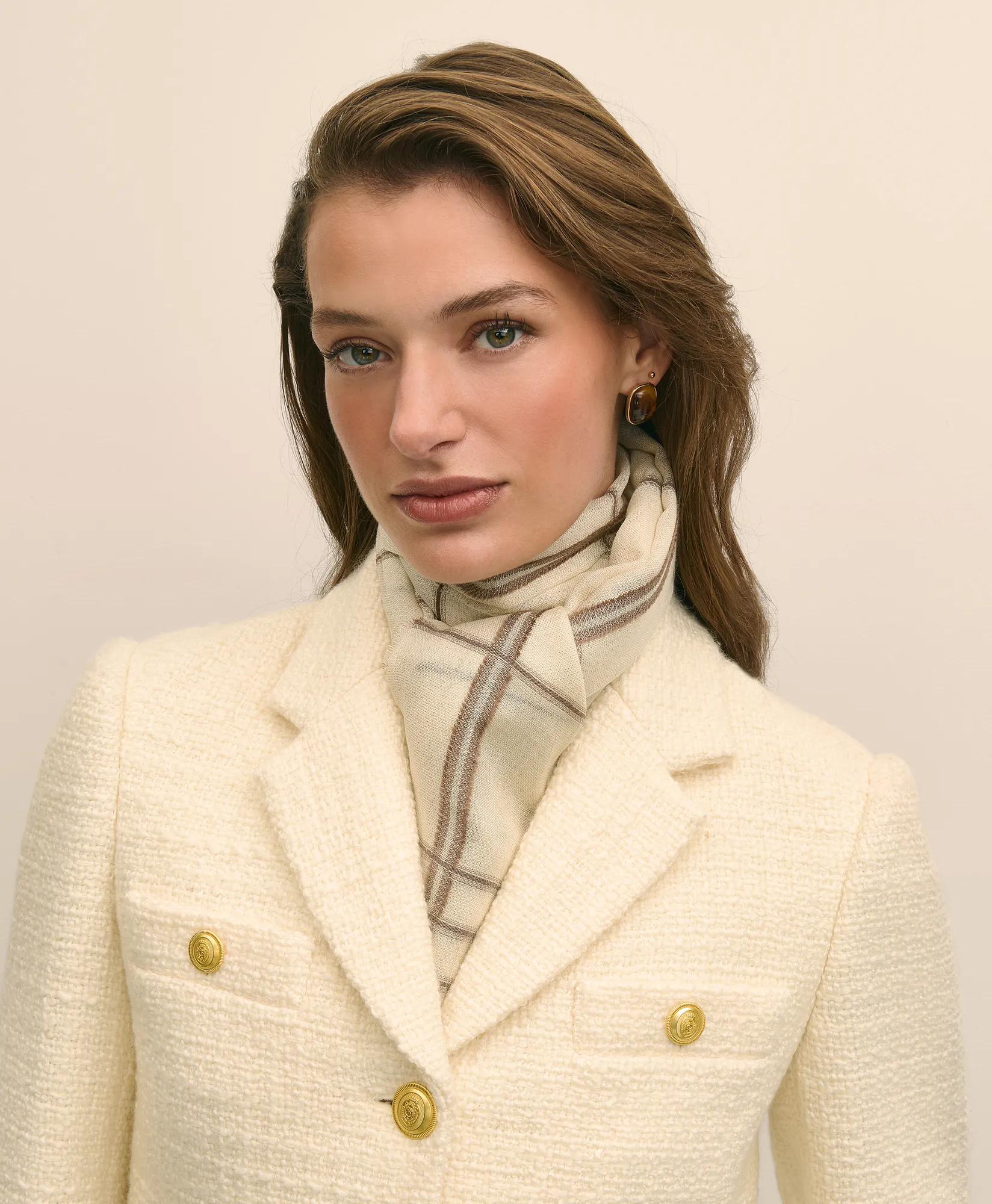 Viscose-Wool-Silk Blend Shimmer Plaid Scarf, image 2