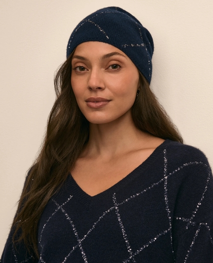 Wool-Cashmere Beaded-Argyle Beanie Hat