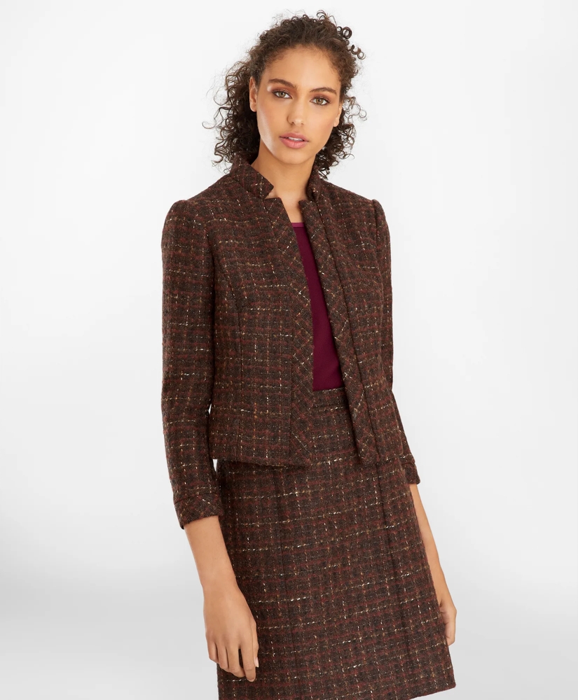 Checked Boucle Tweed Cropped Jacket, image 3