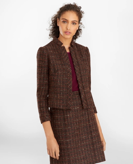 Checked Boucle Tweed Cropped Jacket, image 3
