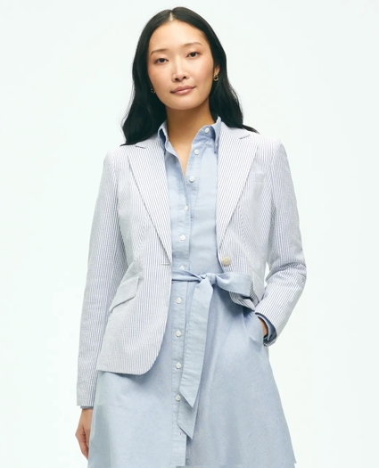 Classic Striped Seersucker Jacket In Cotton Blend, image 1
