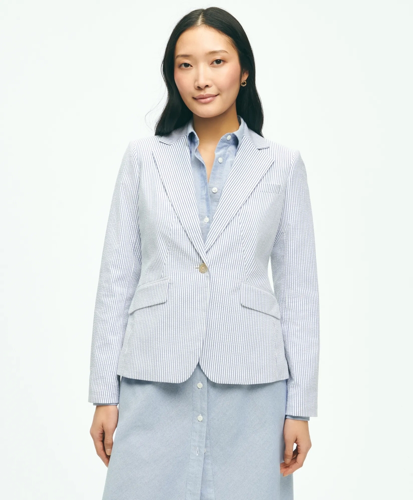Classic Striped Seersucker Jacket In Cotton Blend Classic Striped Seersucker Jacket In Cotton Blend