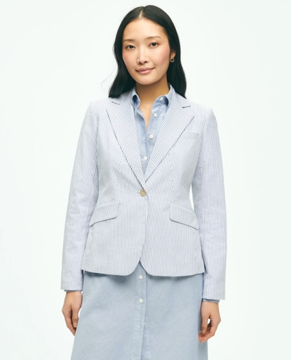 Classic Striped Seersucker Jacket In Cotton Blend, image 3