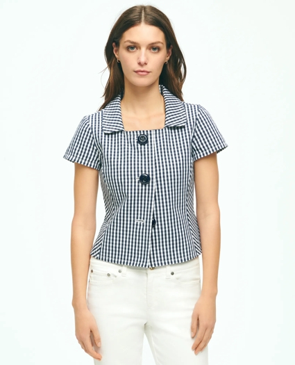 Short Sleeve Gingham Jacket In Bi-Stretch Cotton, image 3