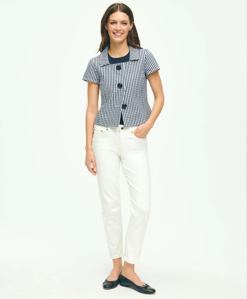 Short Sleeve Gingham Jacket In Bi-Stretch Cotton, image 5
