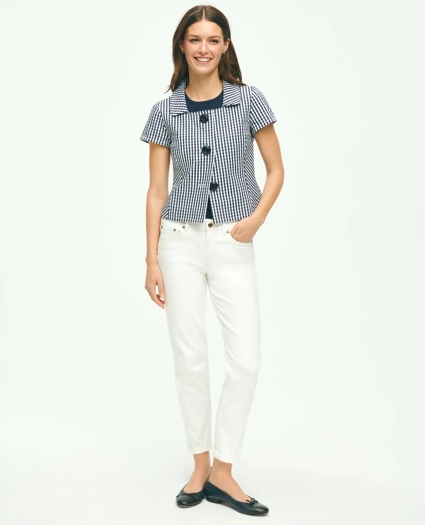 Short Sleeve Gingham Jacket In Bi-Stretch Cotton, image 5