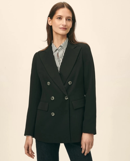 Double-Breasted Peak Lapel Jacket in Fine Twill Stretch Crepe