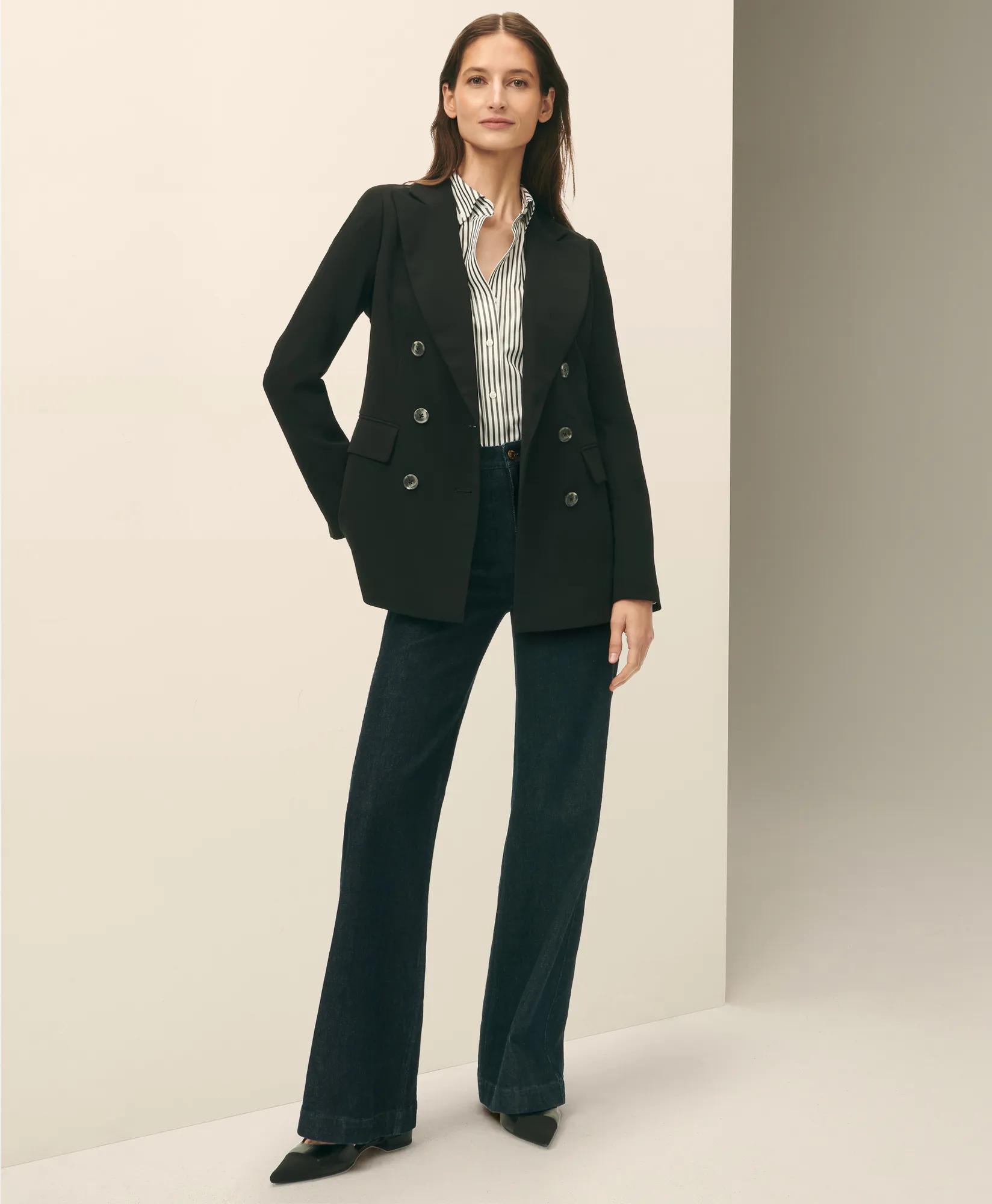 Double-Breasted Peak Lapel Jacket in Fine Twill Stretch Crepe