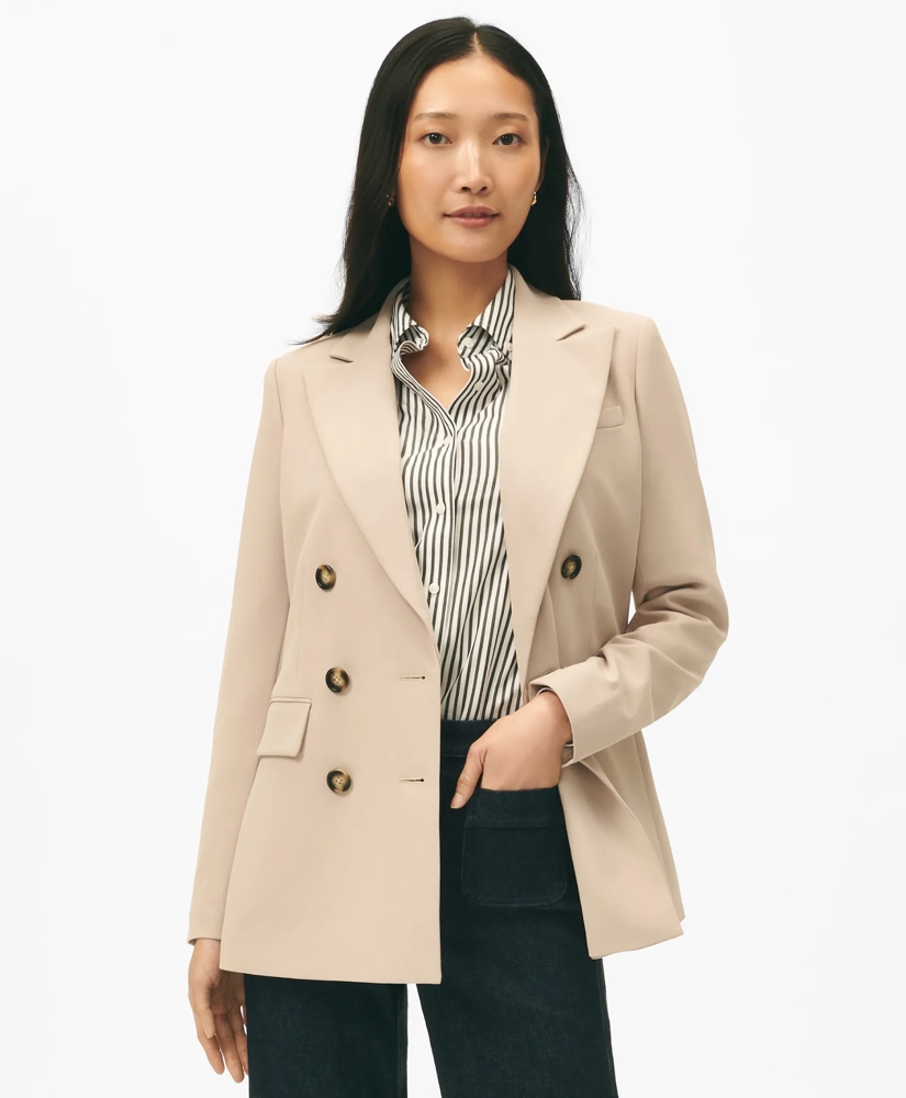 Double-Breasted Peak Lapel Jacket in Fine Twill Stretch Crepe Double-Breasted Peak Lapel Jacket in Fine Twill Stretch Crepe
