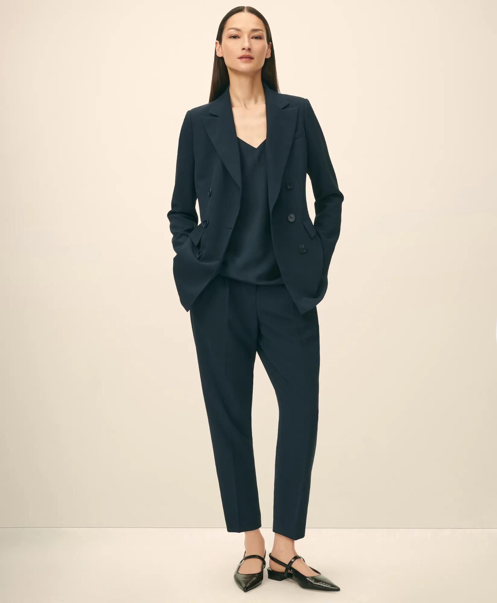 Double-Breasted Peak Lapel Jacket in Fine Twill Stretch Crepe