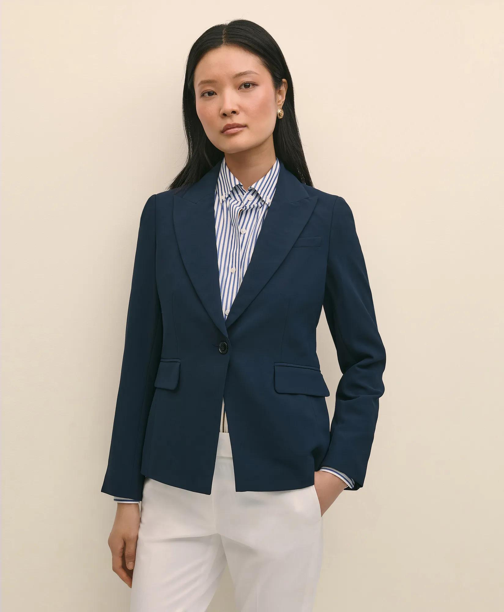 Single-Breasted Peak Lapel Jacket in Fine Twill Stretch Crepe