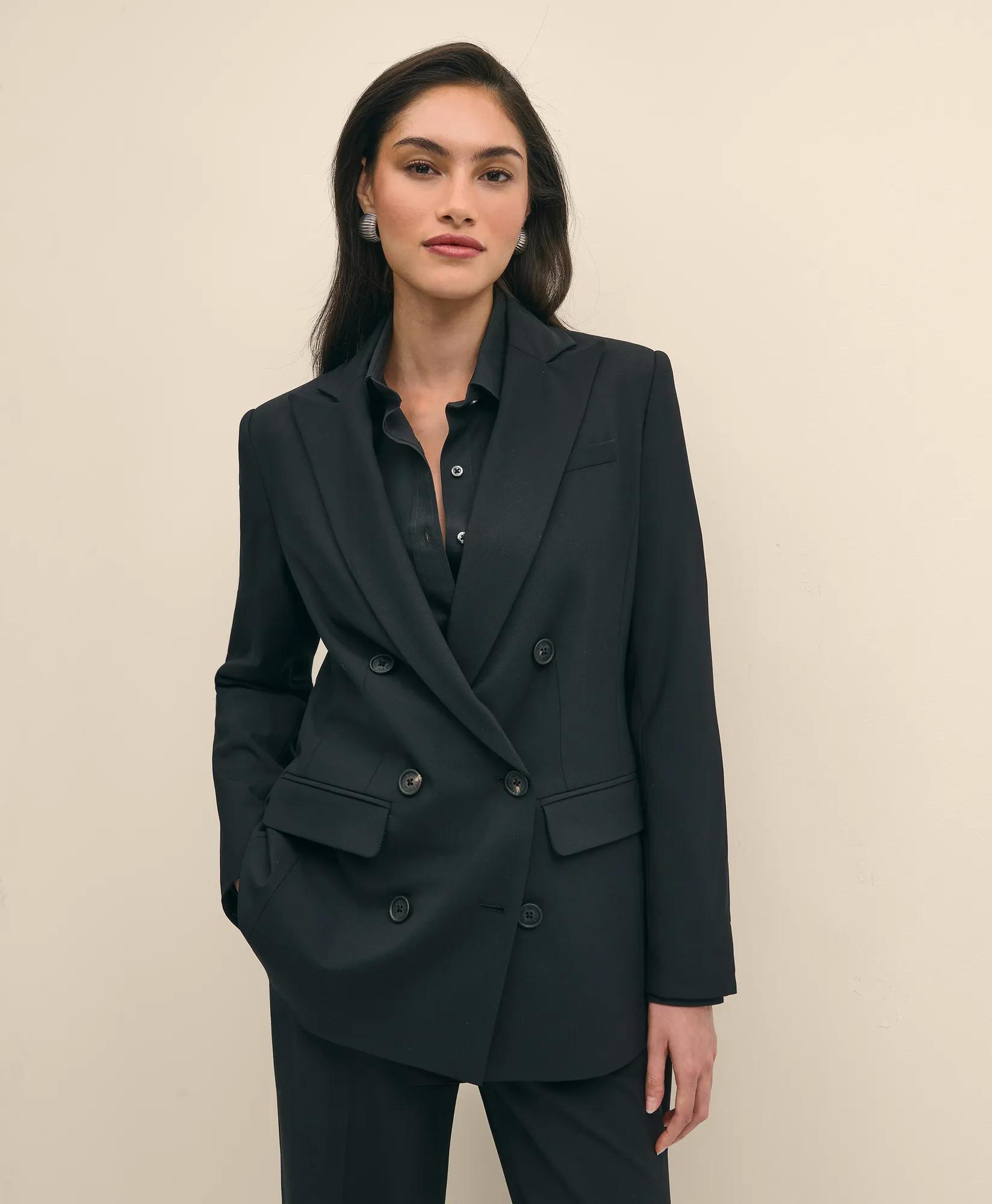 The Essentials Double-Breasted Peak Lapel Jacket in Wool Blend