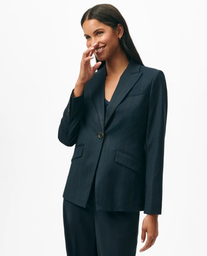 Peak Lapel Jacket in Pinstripe Flannel Merino Wool Blend, image 2