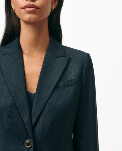 Peak Lapel Jacket in Pinstripe Flannel Merino Wool Blend Peak Lapel Jacket in Pinstripe Flannel Merino Wool Blend