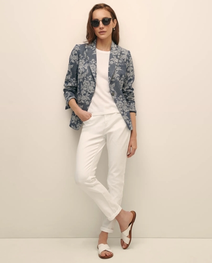 Cotton Blend Floral Jacquard Peak Lapel Jacket, image 1