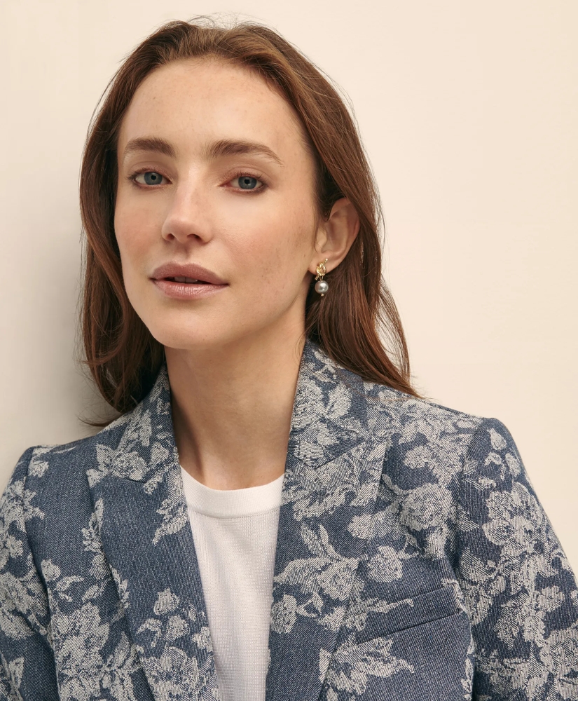 Cotton Blend Floral Jacquard Peak Lapel Jacket, image 2