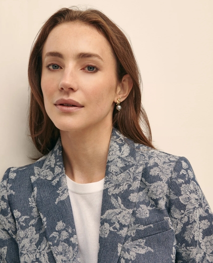 Cotton Blend Floral Jacquard Peak Lapel Jacket, image 2