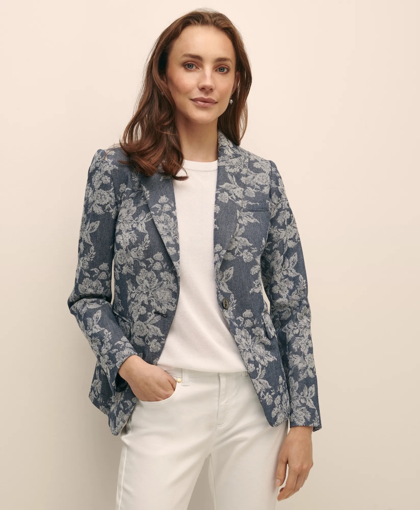Cotton Blend Floral Jacquard Peak Lapel Jacket, image 3