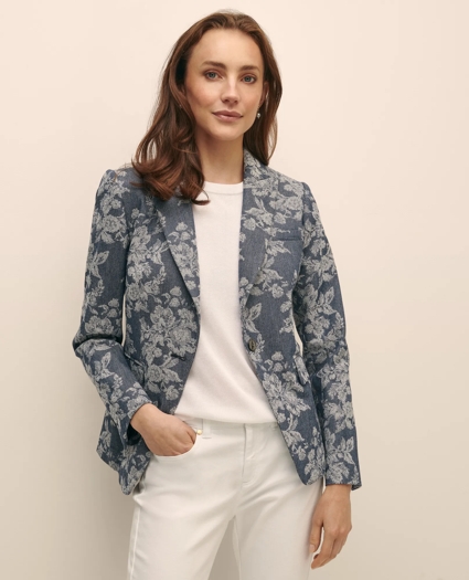 Cotton Blend Floral Jacquard Peak Lapel Jacket, image 3